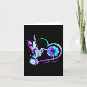 Hummingbird Sunflower Heart Purple Ribbon Suicide  Card
