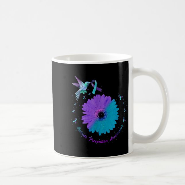 Hummingbird Sunflower Heart Purple Ribbon Suicide  Coffee Mug (Right)