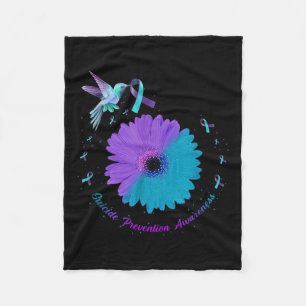 Hummingbird Sunflower Heart Purple Ribbon Suicide Fleece Blanket