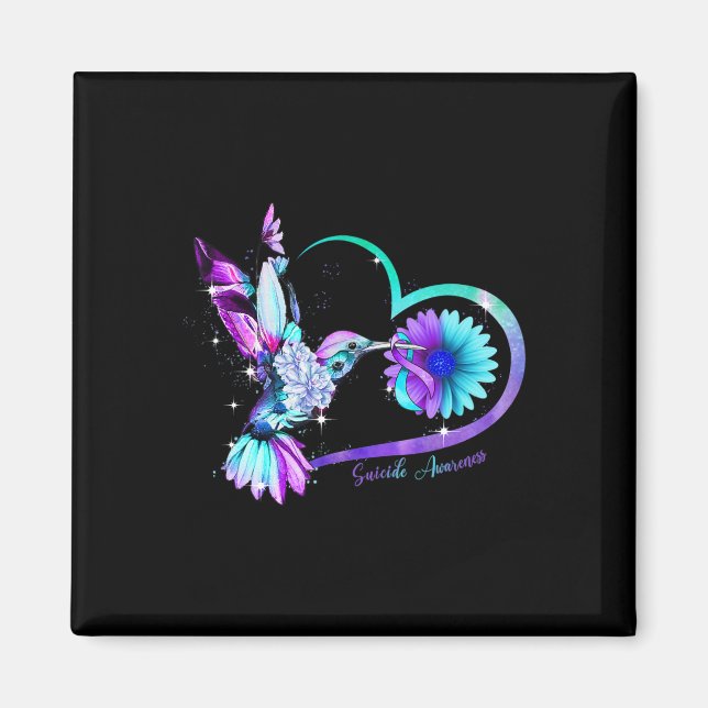 Hummingbird Sunflower Heart Purple Ribbon Suicide  Magnet (Front)