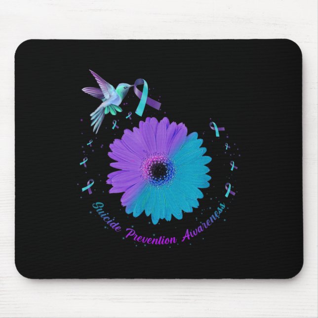 Hummingbird Sunflower Heart Purple Ribbon Suicide  Mouse Pad (Front)