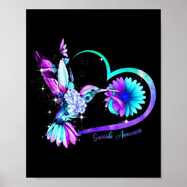 Hummingbird Sunflower Heart Purple Ribbon Suicide  Poster (Front)
