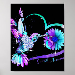 Hummingbird Sunflower Heart Purple Ribbon Suicide Poster