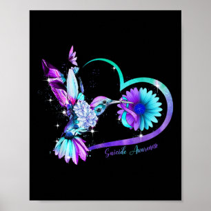 Hummingbird Sunflower Heart Purple Ribbon Suicide Poster