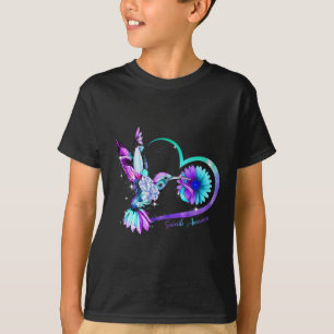 Hummingbird Sunflower Heart Purple Ribbon Suicide  T-Shirt