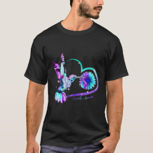 Hummingbird Sunflower Heart Purple Ribbon Suicide  T-Shirt