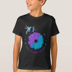 Hummingbird Sunflower Heart Purple Ribbon Suicide T-Shirt