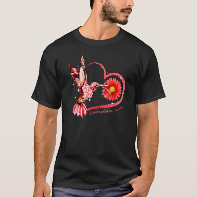 Hummingbird Sunflower Heart Red Ribbon Pulmonary E T-Shirt (Front)