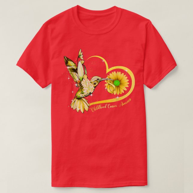 Hummingbird Sunflower Heart Yellow Ribbon Childhoo T-Shirt (Design Front)