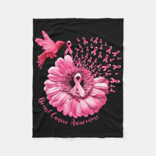 Hummingbird Sunflower Pink Breast Cancer Awareness Fleece Blanket