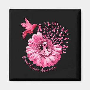 Hummingbird Sunflower Pink Breast Cancer Awareness Magnet