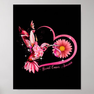 Hummingbird Sunflower Pink Ribbon Breast Cancer Aw Poster