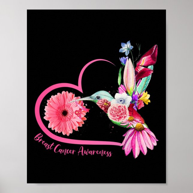 Hummingbird Sunflower Pink Ribbon Breast Cancer Aw Poster (Front)