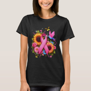 Hummingbird Sunflower Pink Ribbon Breast Cancer Aw T-Shirt