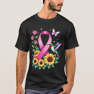 Hummingbird Sunflower Pink Ribbon Breast Cancer T-Shirt