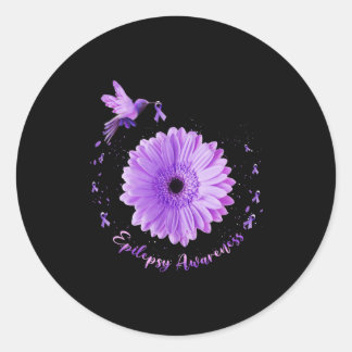 Hummingbird Sunflower Purple Ribbon Epilepsy Aware Classic Round Sticker