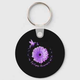 Hummingbird Sunflower Purple Ribbon Epilepsy Aware Key Ring