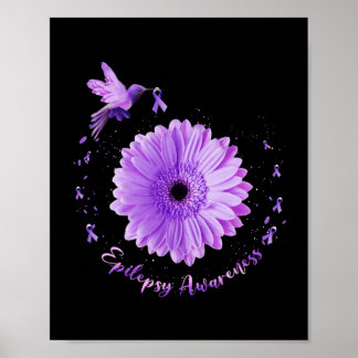 Hummingbird Sunflower Purple Ribbon Epilepsy Aware Poster