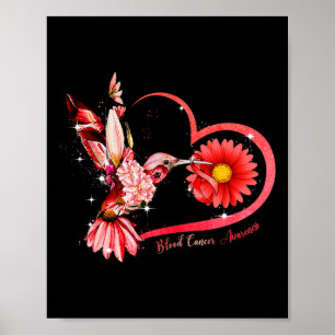 Hummingbird Sunflower Red Ribbon Blood Cancer Awar Poster