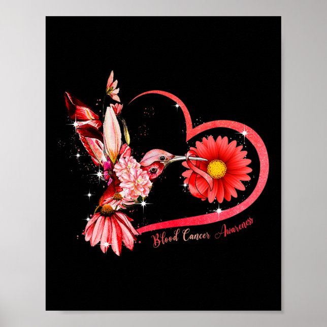 Hummingbird Sunflower Red Ribbon Blood Cancer Awar Poster (Front)