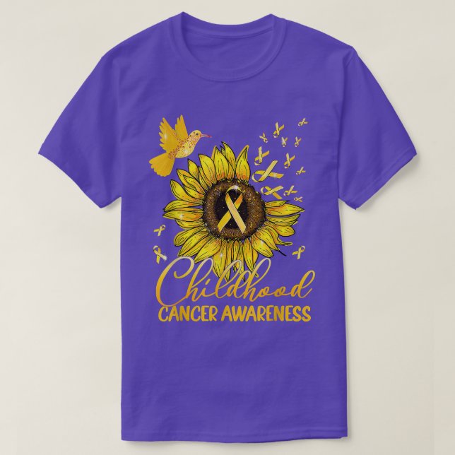 Hummingbird Sunflower Ribbon Childhood Cancer Awar T-Shirt (Design Front)