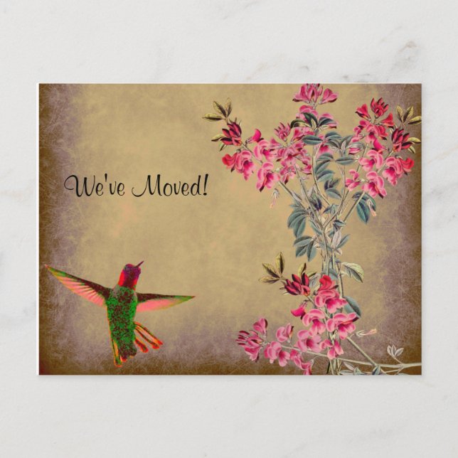 Hummingbird & Sweet Peas Rustic Change of Address Postcard (Front)