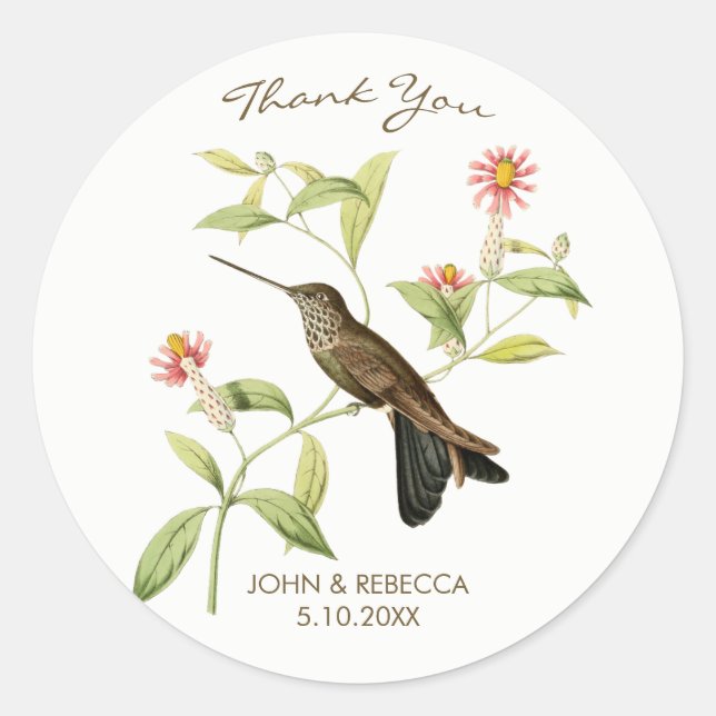Hummingbird thank you favour bridal shower sticker (Front)