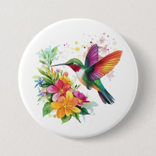 Hummingbird Tropical Flowers 7.5 Cm Round Badge