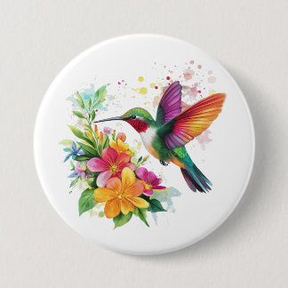 Hummingbird Tropical Flowers 7.5 Cm Round Badge