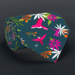 Hummingbird Tropical Flowers and Palms Wedding Tie<br><div class="desc">Hummingbird Tropical Flowers and Palms Wedding neck tie. Beautiful deep teal blue tie printed with pink and purple Hummingbirds. With tropical palms and flowers. Ideal for the beach or tropical wedding. Other colours available.</div>