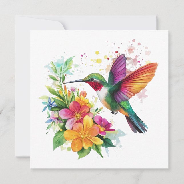 Hummingbird Tropical Flowers Card (Front)