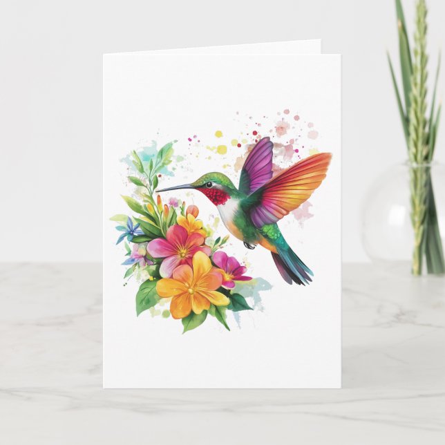 Hummingbird Tropical Flowers Card (Front)