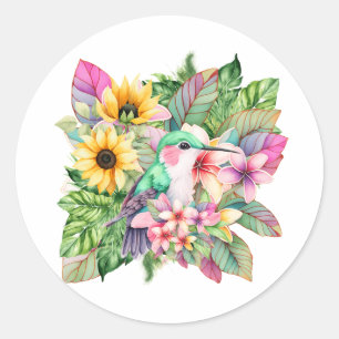 Hummingbird & Tropical Flowers Classic Round Sticker