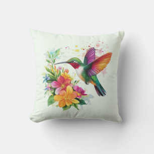 Hummingbird Tropical Flowers Cushion