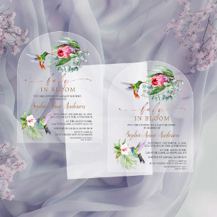 Hummingbird Tropical Flowers Girl Baby in Bloom Acrylic Invitations