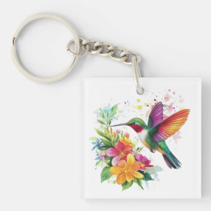 Hummingbird Tropical Flowers Key Ring