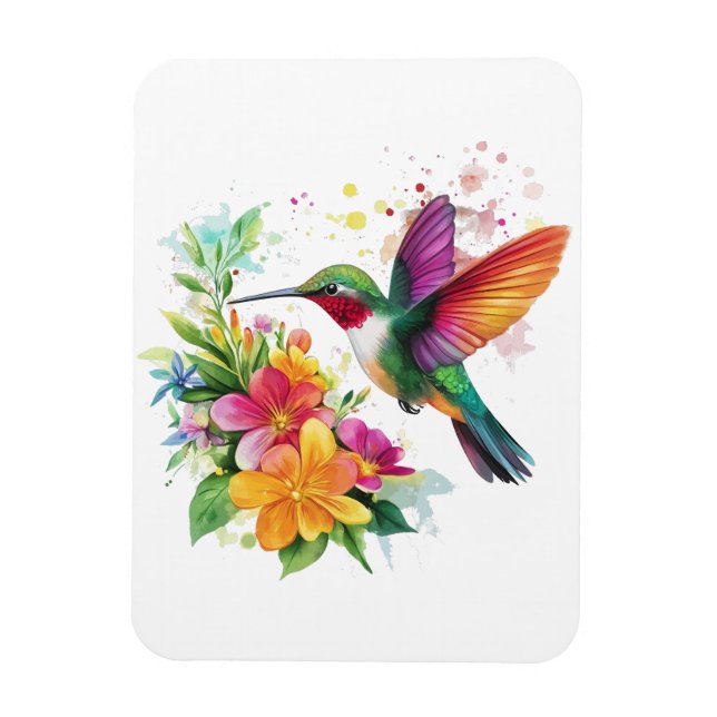 Hummingbird Tropical Flowers Magnet (Vertical)