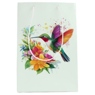 Hummingbird Tropical Flowers Medium Gift Bag