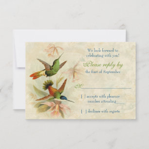 Hummingbird Vintage Floral Wedding RSVP Reply Card