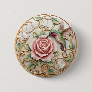 Hummingbird Vintage Victorian Pink Rose Floral 6 Cm Round Badge
