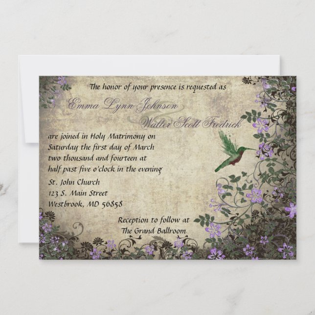 Hummingbird Vintage Wedding Invitation (Front)