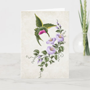 Hummingbird w/Flowers 2 Blank Greeting Card