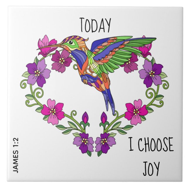 Hummingbird, w verse from James 1:2 Ceramic Tile (Front)