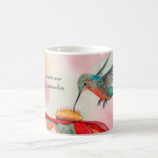 Hummingbird watercolor art on a coffee mug