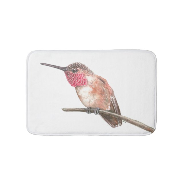 Hummingbird watercolor bath mat (Front)