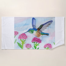 Hummingbird Watercolor  Beach Towel