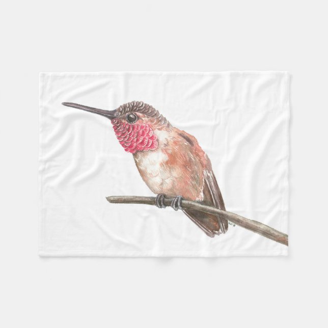 Hummingbird watercolor fleece blanket (Front (Horizontal))