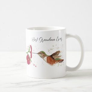 Hummingbird Watercolor Floral Grandma Nana Garden Coffee Mug