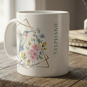 Hummingbird Watercolor Floral Large Coffee Mug