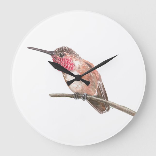 Hummingbird watercolor large clock (Front)
